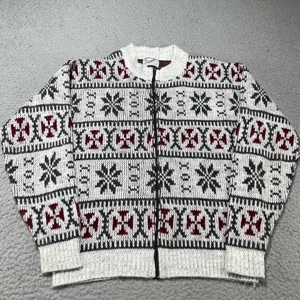 Vintage Donmoor Sweater Kids 18 Gray Fair Isle Acrylic Knit Full Zip Cardigan